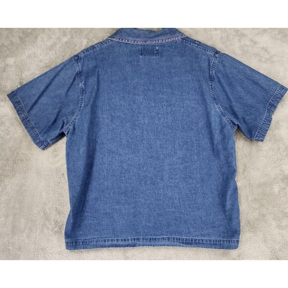 Carrie Allen Shirt Womens Large Blue Denim Floral Embroidered Casual Button Up - Picture 2 of 10